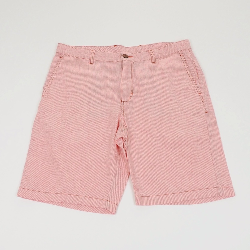 Tommy Bahama Stripe City Chino Shorts Mens 35 Red Striped Linen Cotton Blend
